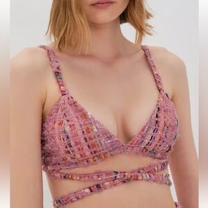 For Love & Lemons Dionne Bra Top in Pink | Adjustable | With Tags New Sz M